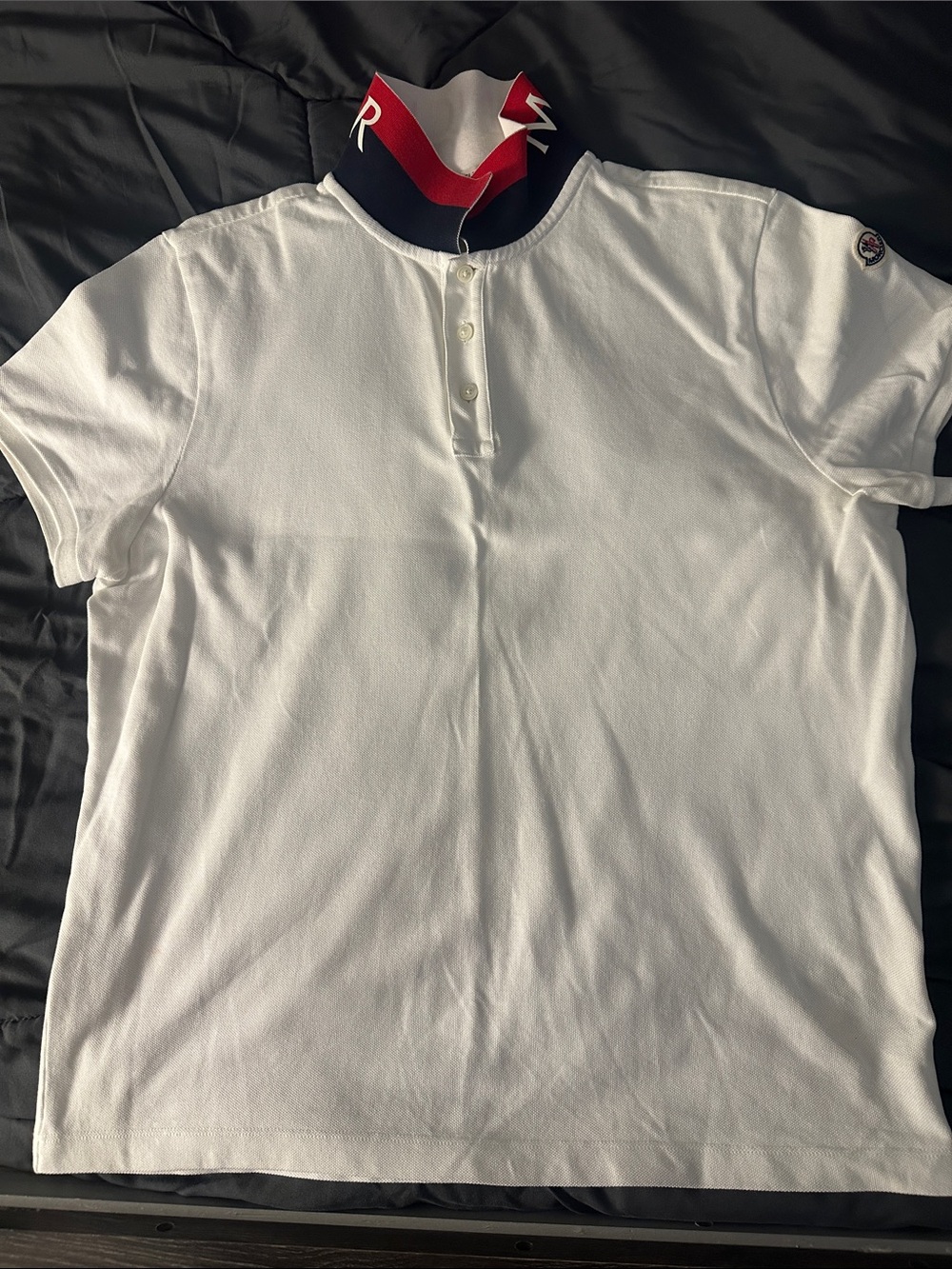 Moncler White Polo with Red & Navy Trim
